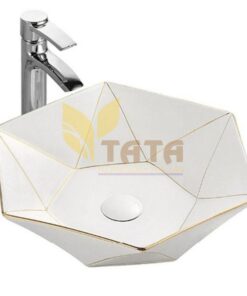 Chậu Lavabo Đặt Bàn Trắng Viền Vàng TATA LB-6821