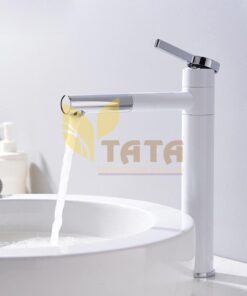 VÒI LAVABO NÓNG LẠNH SƠN TĨNH ĐIỆN TRẮNG CAO 30CM VLB-6822