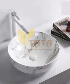 Chậu Lavabo Tròn Vân Đá Trắng TATA LB-6828