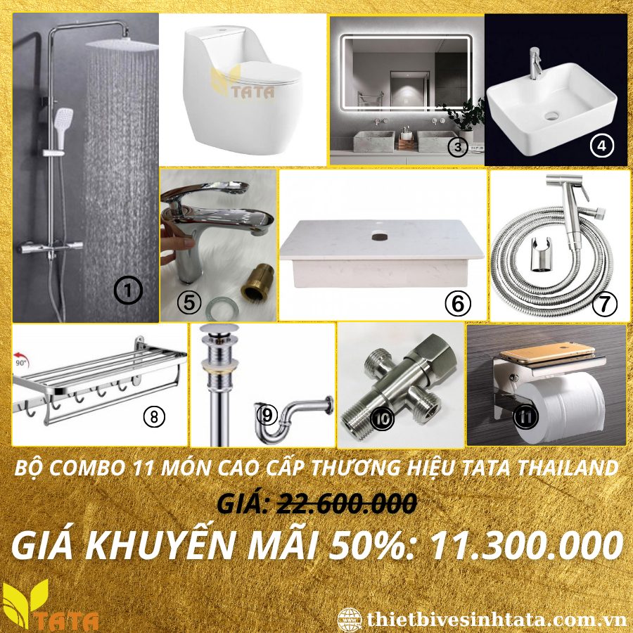 Combo Trọn Bộ Thiết Bị Phòng Tắm 11 Món TATA CB20