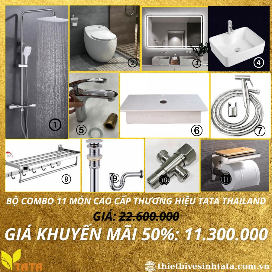 Combo Trọn Bộ Thiết Bị Phòng Tắm 11 Món TATA CB20