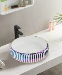 Chậu Lavabo Đặt Bàn Tròn Xanh Trắng Vòm TATA CLVB6859