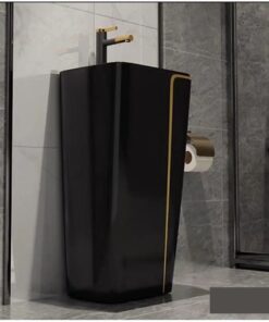 Lavabo Sứ Trụ Đứng Liền Khối Đen Viền Vàng TATA CLVB6861