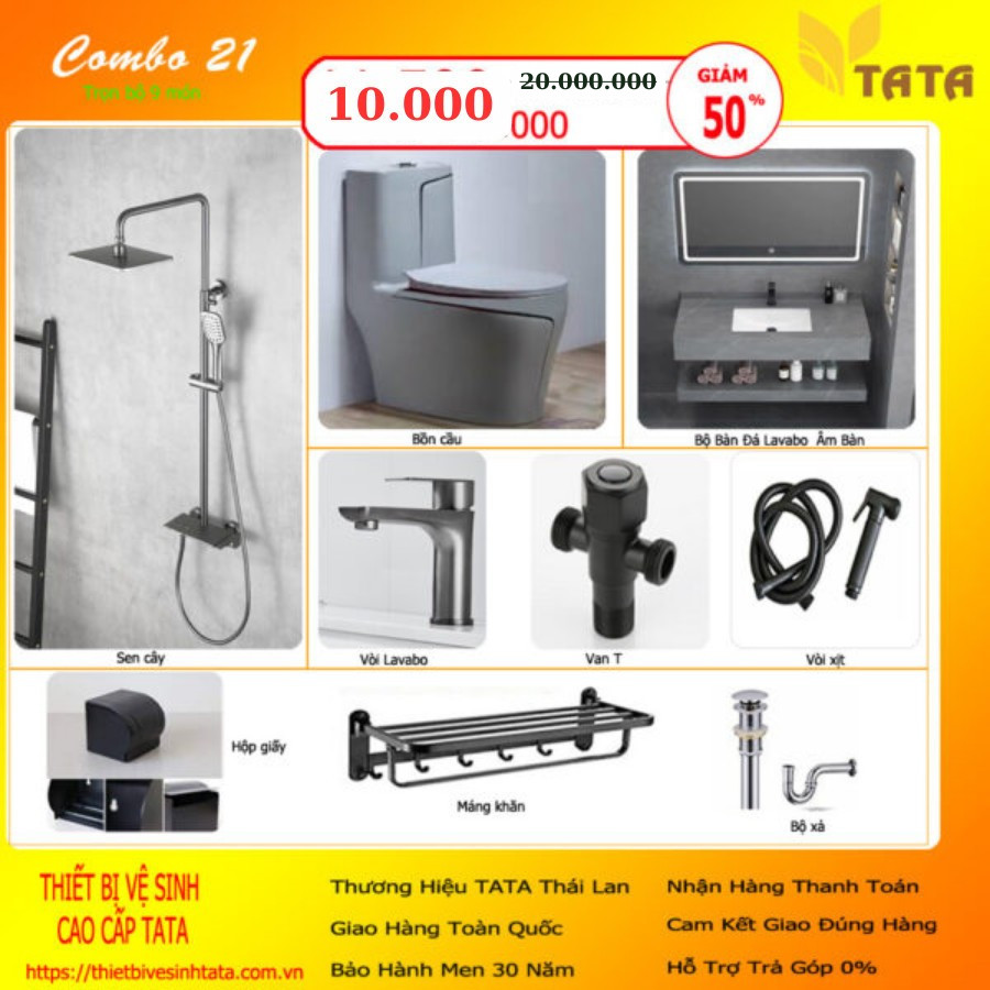 Combo trọn bộ thiết bị vệ sinh 09 món TATA CB.21