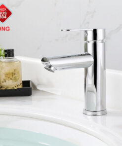 Vòi Lavabo Tròn Tay Dẹp Nóng Lạnh Inox 304 Bóng Gương VLVB6864