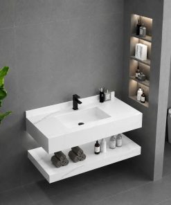 Bộ Bàn Đá Lavabo Âm Bàn Đôi Chưa Gương Led Màu Trắng BĐ6814