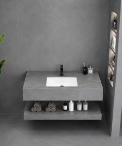 Bộ Bàn Đá Lavabo Âm Bàn Đôi Chưa Gương Led Màu Xám BĐ6815