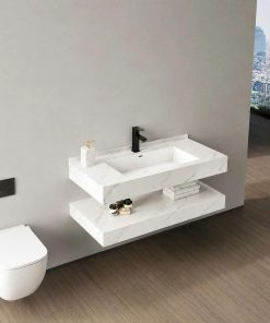 Bộ Bàn Đá Đôi Trắng Lavabo Tràn viền Chưa Gương Led BD6822