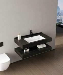 Bộ Bàn Đá Đôi Đen Lavabo Tràn viền Chưa Gương Led BD6820