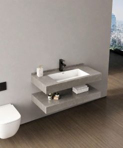 Bộ Bàn Đá Đôi Xám Lavabo Tràn viền Chưa Gương Led BD6821