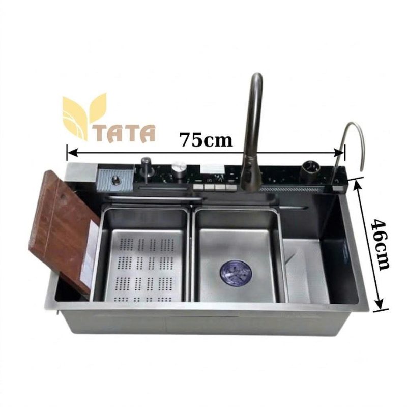Combo Chậu Rửa Chén Thông Minh  5 Phím 75x46cm TATA CRC6882