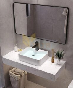 Bộ Bàn Đá Trắng Lavabo Nổi 1 Tầng Chống Trầy Gương Thường BĐ6828