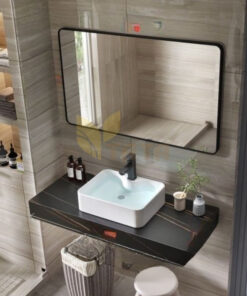 Bộ Bàn Đá Đen Lavabo Nổi 1 Tầng Chống Trầy Gương Thường BĐ6830