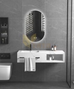 Bộ Bàn Đá Lavabo 1 Tầng Chống Trầy Gương Led TBĐ6831