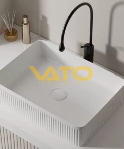 CHẬU LAVABO ĐẶT BÀN CHỮ NHẬT TRẮNG CAO CẤP VATO LBVT-691