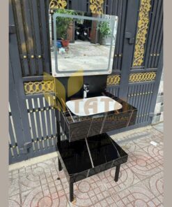 BỘ BÀN ĐÁ 2 TẦNG TRÀN VIỀN MÀU ĐEN CAO CẤP TATA BĐ6910 (60x45cm)
