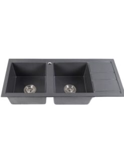 CHẬU RỬA CHÉN ĐÁ 2 HỘC MÀU XÁM ĐEN CAO CẤP VATO (116cmx50cm) CRCVT6821