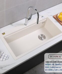 Chậu rửa chén đá 1 hộc BOSSCO – BC-B10052TKS (Trắng kim sa)