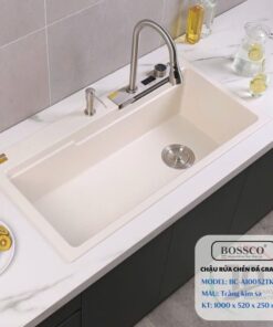Chậu rửa chén đá Bossco 1 học, 2 phím đa năng – BC-A10052TKS (Trắng kim sa)