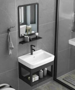 COMBO LAVABO NHÔM VIỀN ĐEN + GƯƠNG NHÔM CAO CẤP TATA TLVB6936