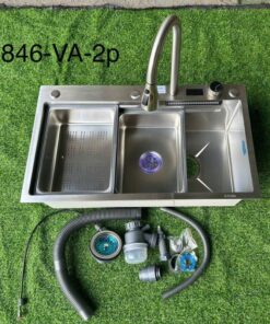 CHẬU RỬA CHÉN 1 HỘC INOX 304 2 PHÍM HIỂN THỊ NHIỆT (78*46CM) CAO CẤP TATA CRC6956
