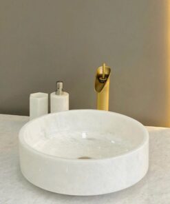 CHẬU LAVABO TRẮNG ĐẶT BÀN TRÒN ĐÁ MARPLE CAO CẤP VATO LBVT-703