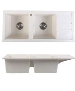 CHẬU RỬA CHÉN ĐÁ 2 HỘC MÀU TRẮNG CAO CẤP VATO (116cmx50cm) CRCVT6816