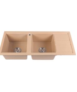 CHẬU RỬA CHÉN ĐÁ 2 HỘC MÀU VÀNG KEM CAO CẤP VATO (116cmx50cm) CRCVT6818