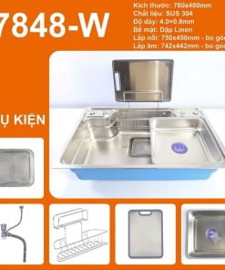 CHẬU RỬA CHÉN 1 HỘC INOX 304 (78X48CM) CAO CẤP VATO CRCVT6825