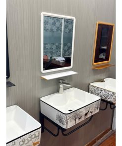 COMBO CHẬU LAVABO TREO NAI ĐEN + GƯƠNG KỆ GƯƠNG CAO CẤP TATA CLVB6951