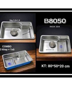 CHẬU RỬA CHÉN 1 HỘC INOX 304 (80X50CM) CAO CẤP VATO CRCVT6826