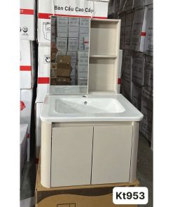 TỦ LAVABO MÀU VÀNG KEM NHỰA PVC + TỦ GƯƠNG CAO CẤP TATA TLVB6950