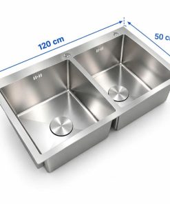 CHẬU RỬA CHÉN INOX 304 2 HỘC (1m2x50) CAO CẤP VATO CRCVT6828